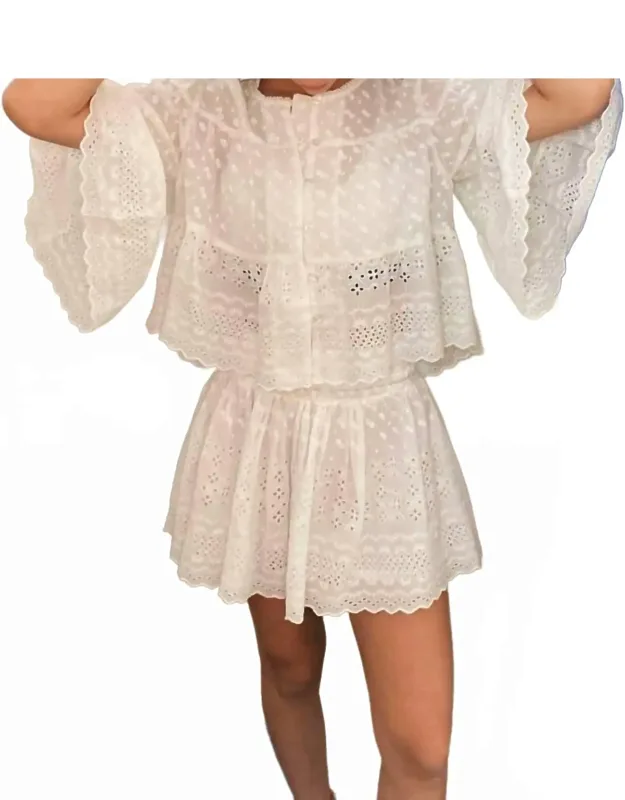 Eyelet Smocked Waist Mini Skirt