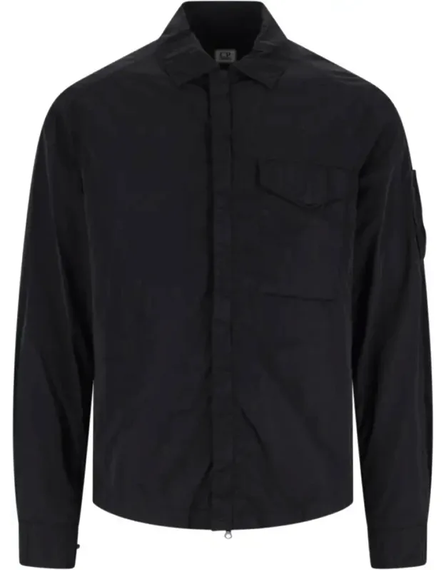 Logo Shirt Jacket - Crinkled Texture, Single Chest Pocket