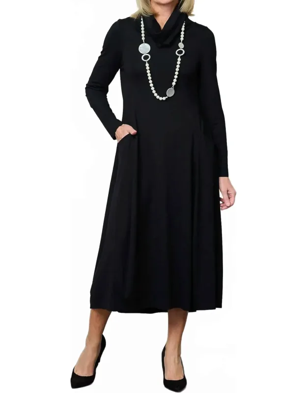 Long-sleeve Cowl Neck Soft Knit Dress