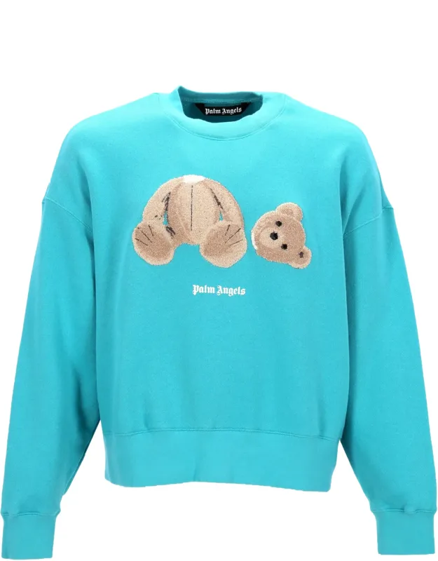 Bear Embroidered Sweatshirt With Print And Ribbed Details