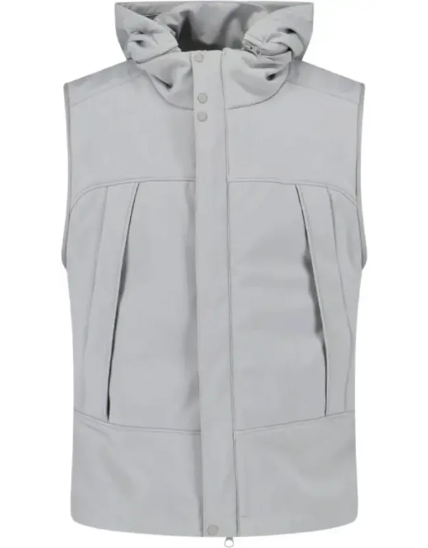 Sleeveless Jacket With High Collar And Detachable Hood