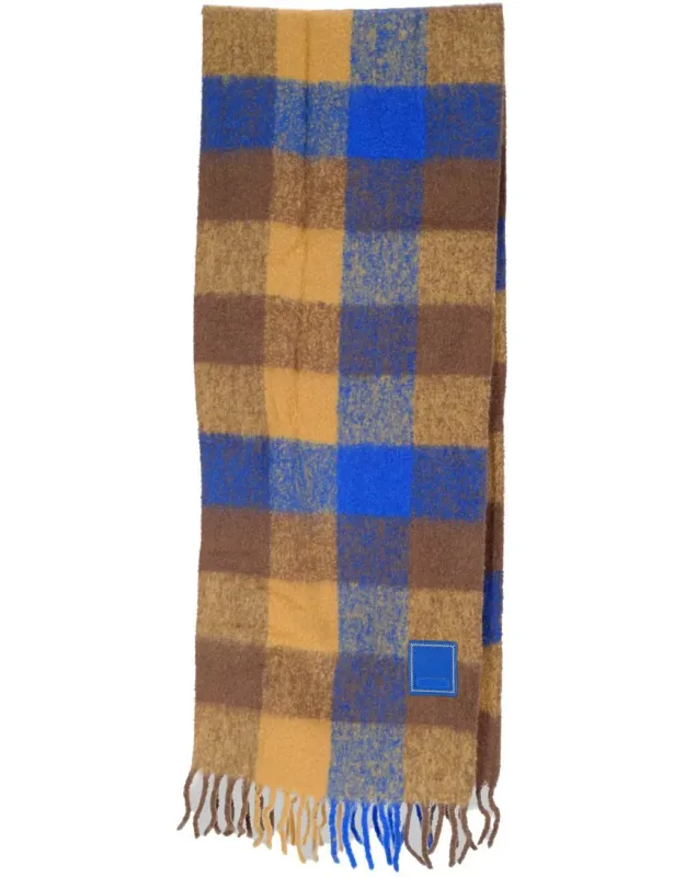 Checkered Wool Blend Muffler Scarf