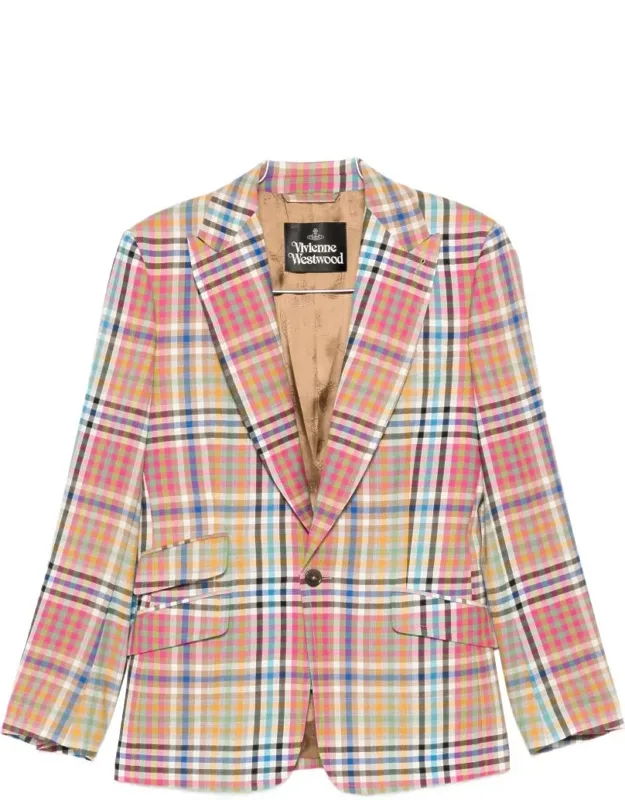 Plaid Tailored Blazer With Notched Lapels
