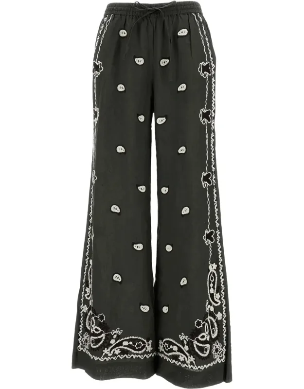 Embroidered Linen Trousers