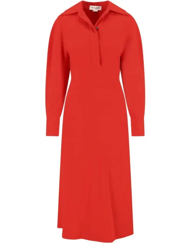 Shirt Midi Dress With Tailored Collar And Buttoned Cuffs