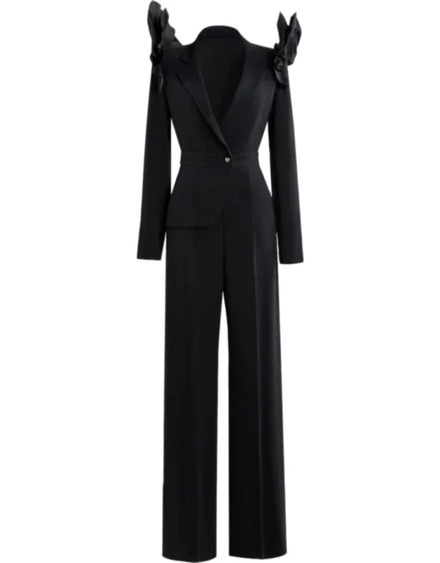 Asymmetrical Crepe Jumpsuit With Tailored Ruffles