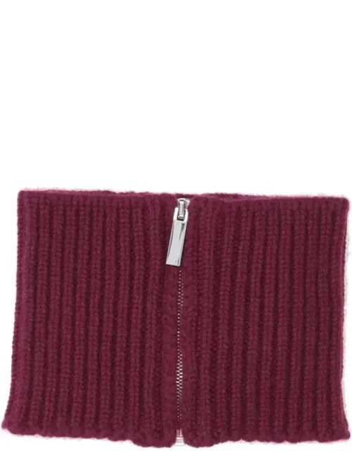 Ribbed Knit Scarf With Central Zipper