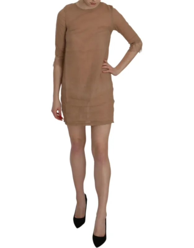 3/4 Sleeve Crewneck Shift Mini Dress