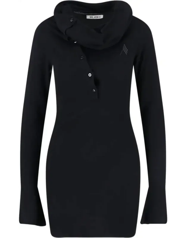 Asymmetrical Collar Dress With Logo Embroidery
