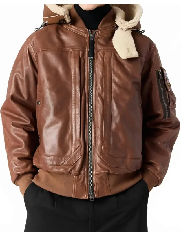 Julius Special Leather Bomber Jacket With Shearling Hood And Special Edition