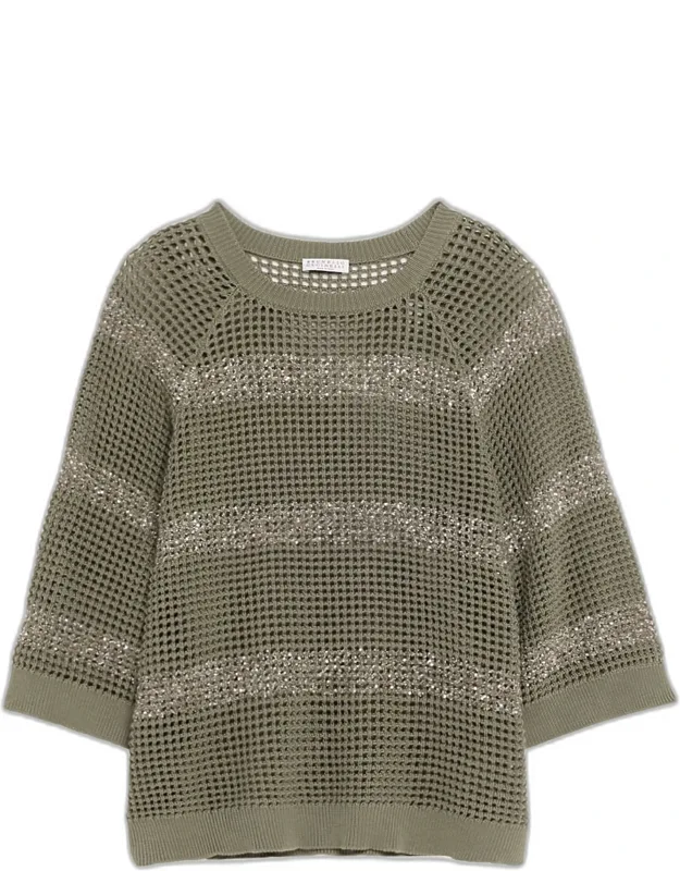 Water Reflection Pailette Striped Open Knit Sweater