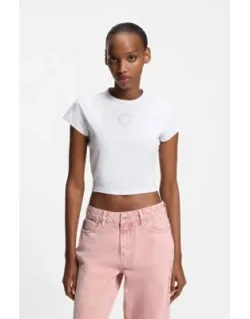 Stretch-cotton T-shirt With Rhinestone Happy