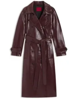 Faux-leather Trench Coat With Double-breasted Closure