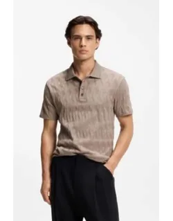 Stripe-collar Polo Shirt In Cotton Jacquard