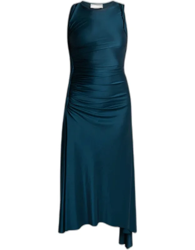 Twisted-trim Satin Midi Dress