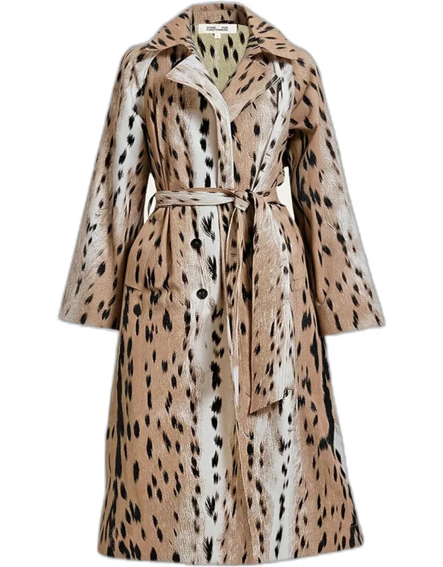 Belted Animal-print Trench Coat
