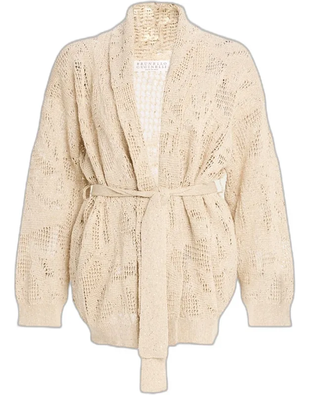 Linen-cotton Paillette Wrap Cardigan
