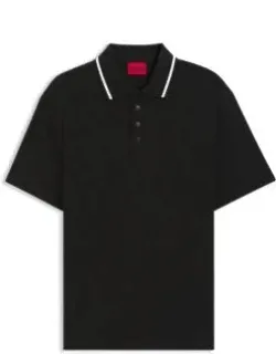 Stripe-collar Polo Shirt In Cotton Jacquard
