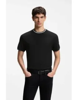 Striped-collar T-shirt In Cotton Piqué