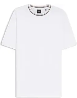 Striped-collar T-shirt In Cotton Piqué