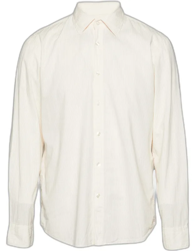 Light Orange Striped Cotton Long Sleeve Shirt