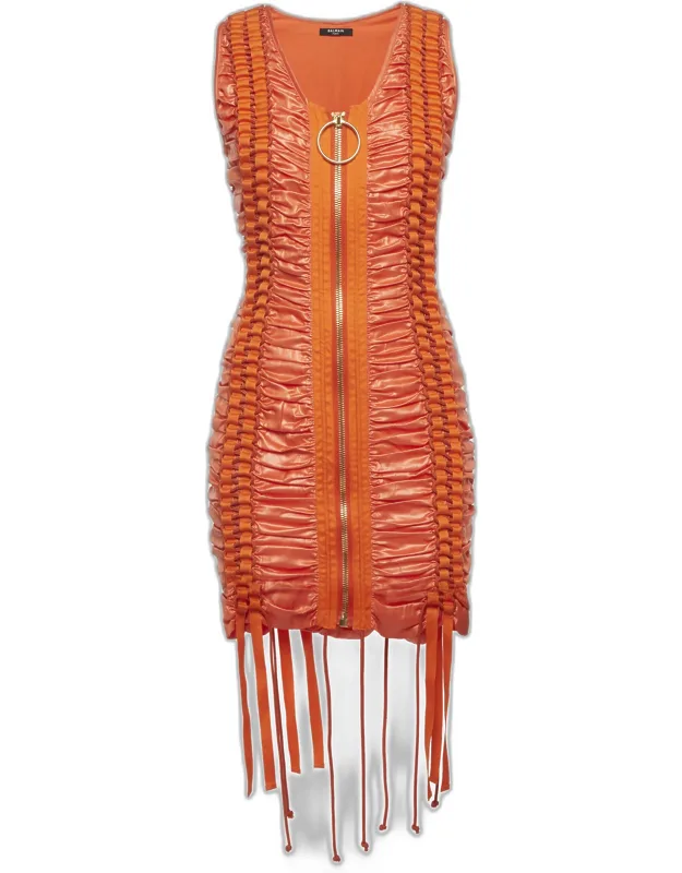Satin Lace Up Ruched Mini Dress