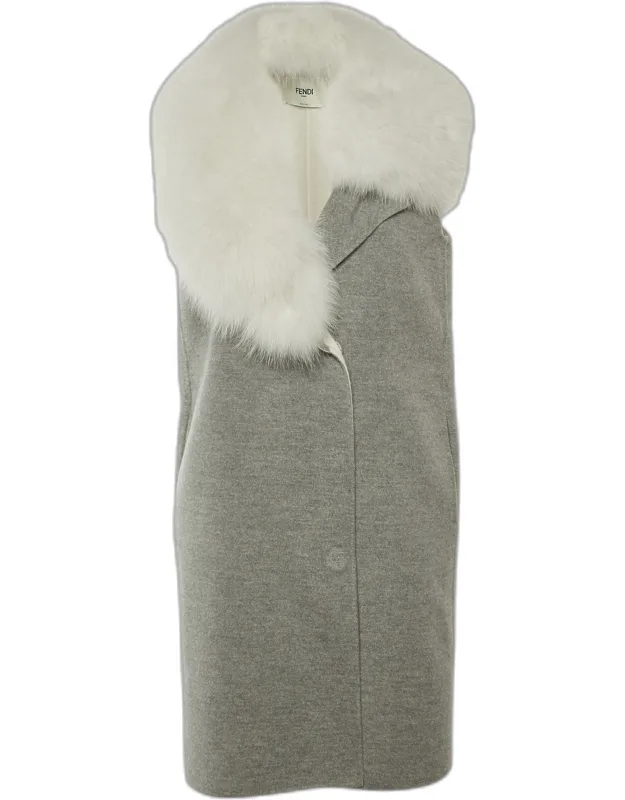 Cashmere Fox Fur Trim Sleeveless Coat