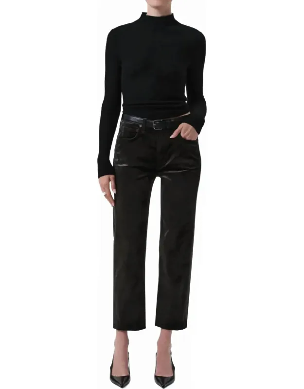 Delfina High Rise Straight Velvet Pants