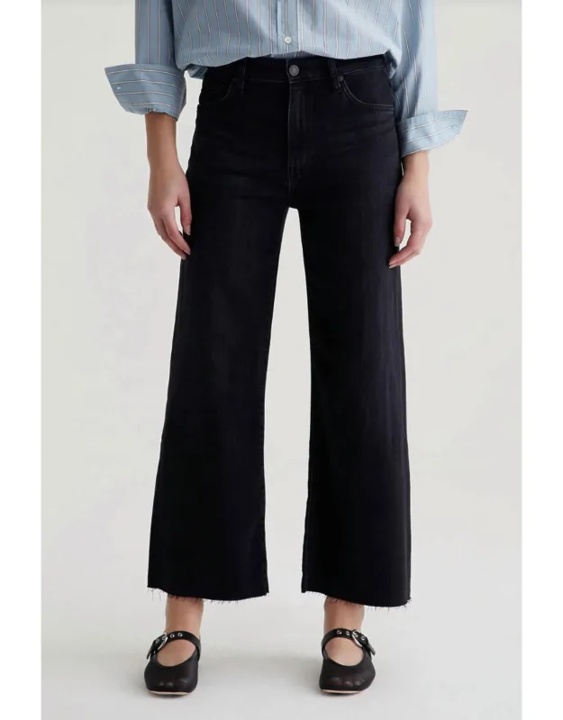Saige Wide Leg Crop Jeans With High-rise Fit And Raw Hems