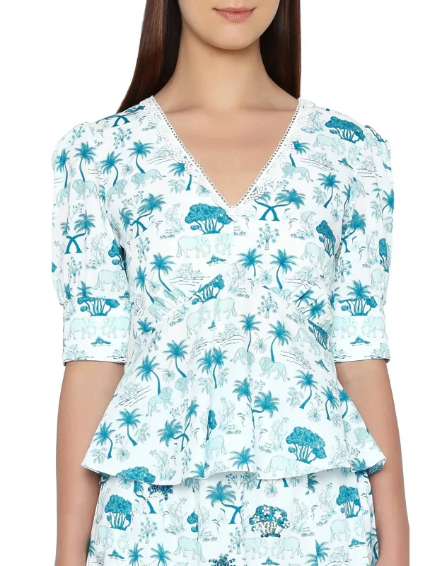 Deep Neck Peplum Blouse