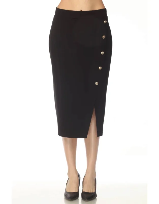 Asymmetric Slit Midi Pencil Skirt