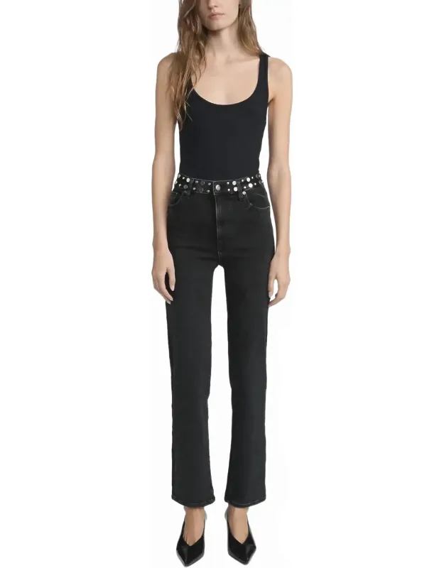 Le Sleek Straight Studded Jeans