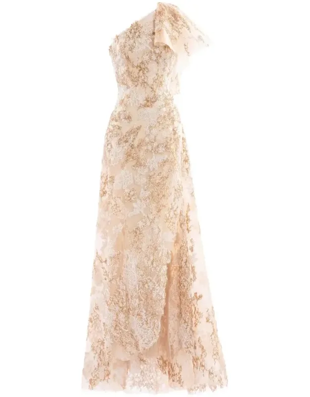 Embroidered One-shoulder Dress