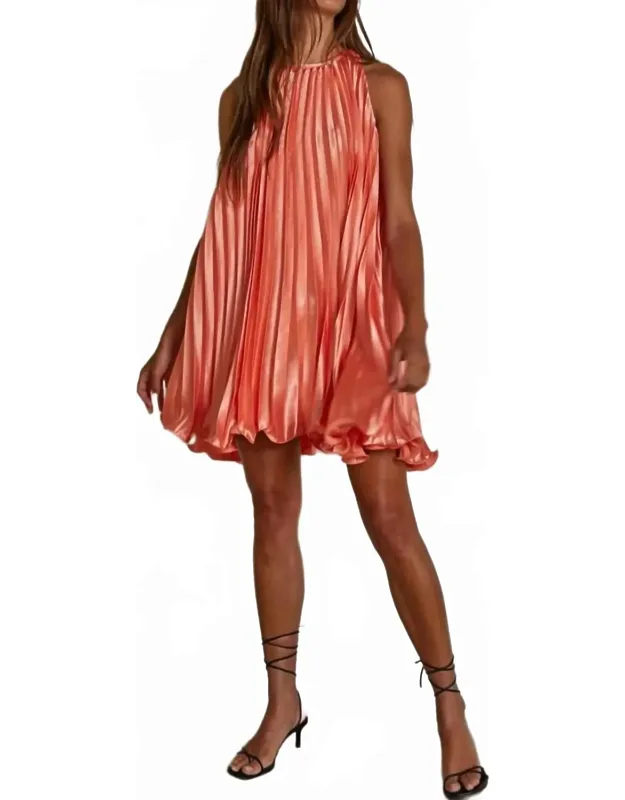 Accordion Pleated Round Neck Sleeveless Mini Dress
