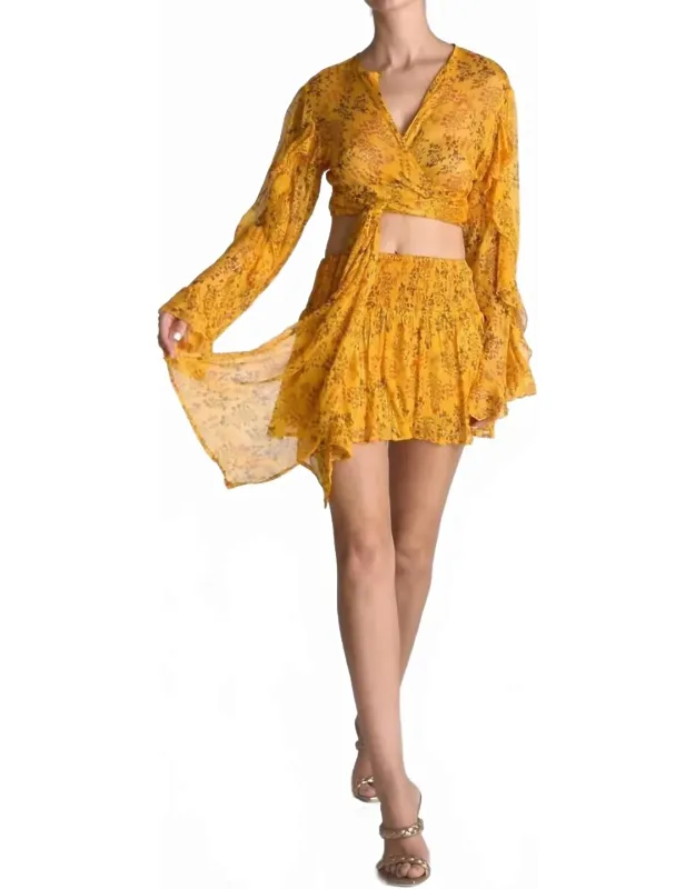 Lurex Chiffon Flower Print Mini Skirt