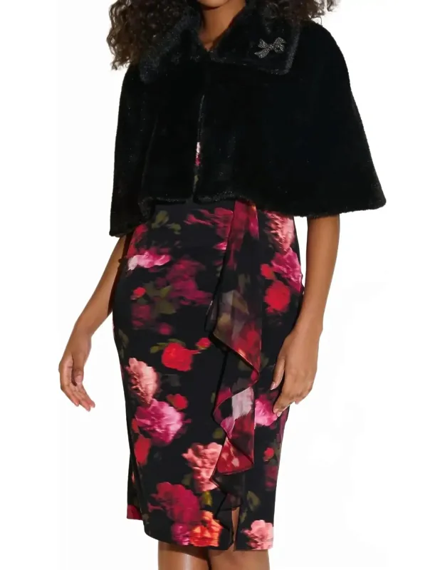 Faux Fur Cropped Cape Jacket