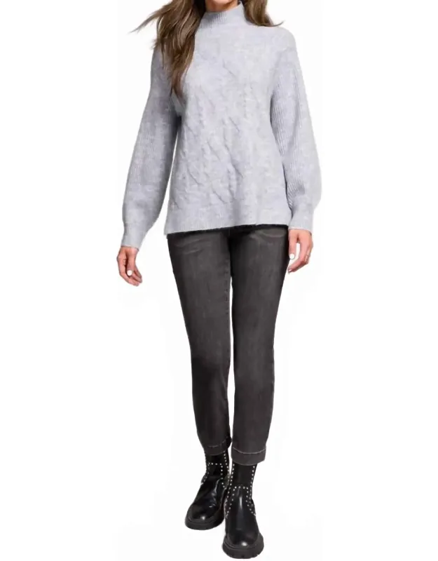Long Puff Sleeve Mock Neck Sweater