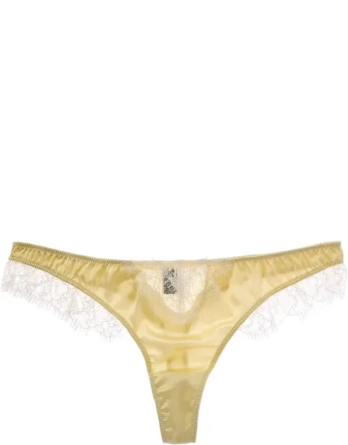 Lace Inset Silk-blend Thong