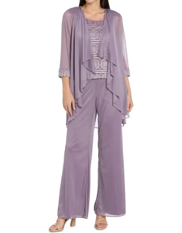 Glitter Embroidered Pant Suit With Pearl Neckline