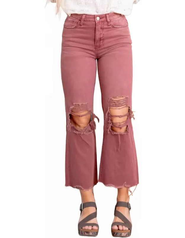 Vintage High Rise Crop Ripped Flare Jeans