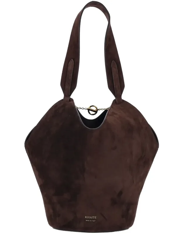 "lotus Small Tote Bag In Calfskin Suede With Gold-tone Metal Chain And Toggle Closure"