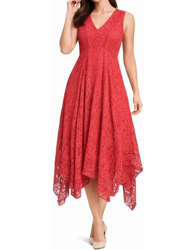 Sleeveless V-neck Lace Midi Dress