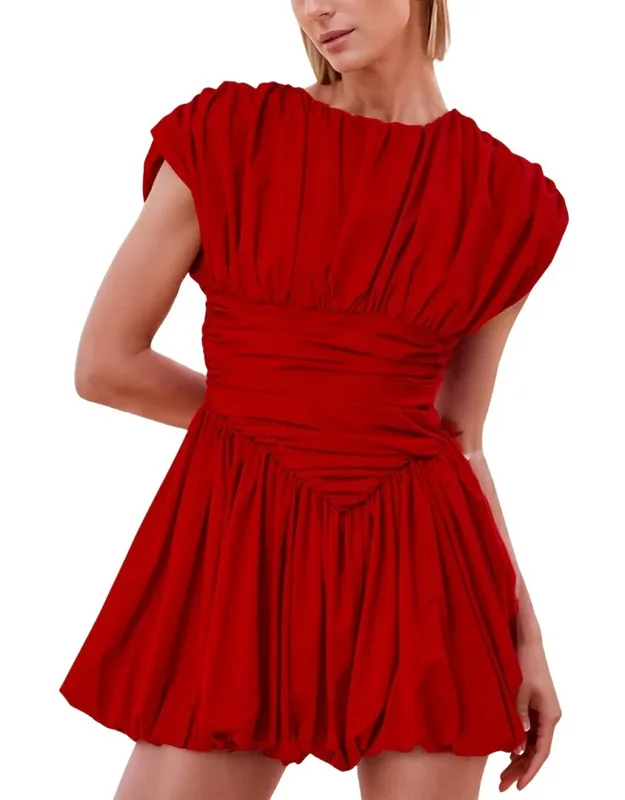 Pleated Solid Mini Dress