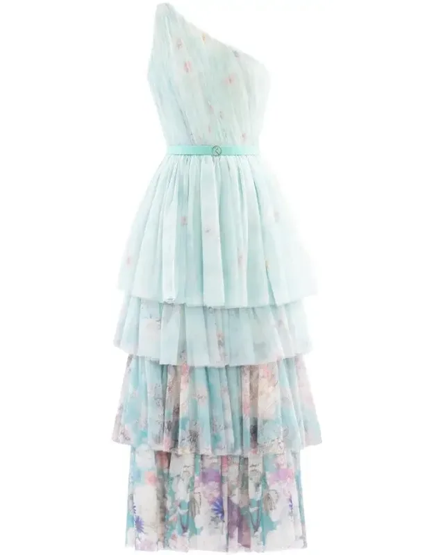 Floral Printed One-shoulder Dress