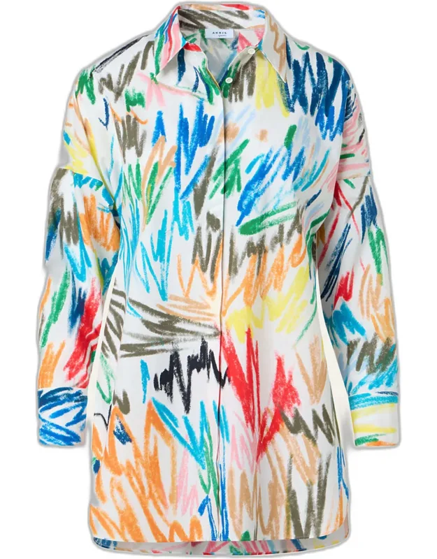 Scribble-print Cotton Poplin Tunic