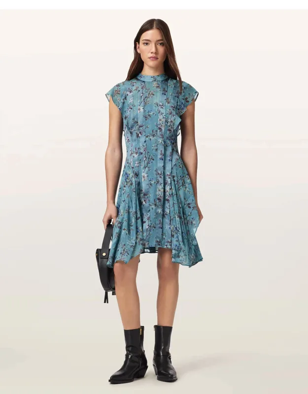 Fleur Printed Asymmetric Mini Dress