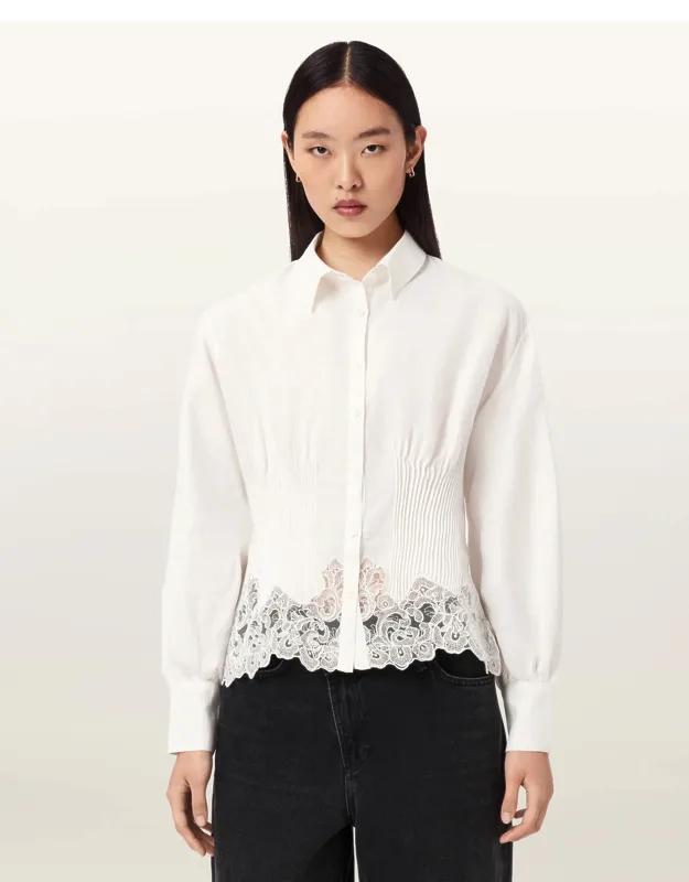 Long Sleeve Lace Trimmed Shirt