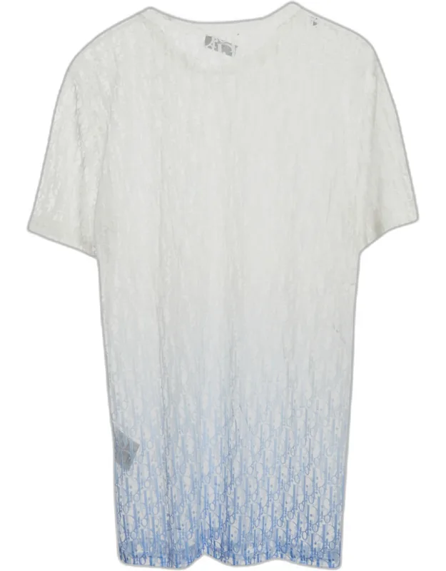 White/blue Oblique Jersey Sheer T-shirt