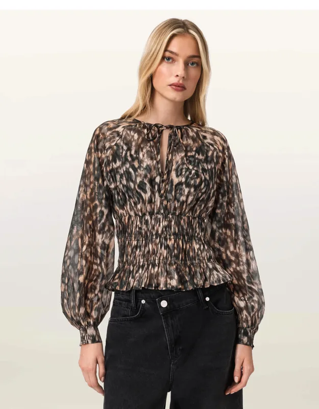 Cern Animal Print Shirred Top