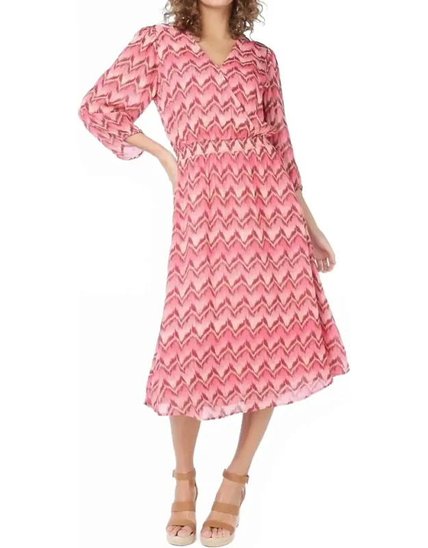 Elastic Waist Crossover Long Zigzag Crepe Dress